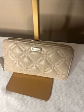 Kate Spade Quilted Zip-Around Wallet - Beige